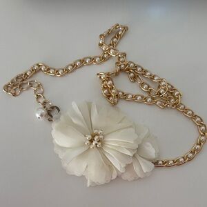 Gold Chain Belt with Cream Flower Pendant